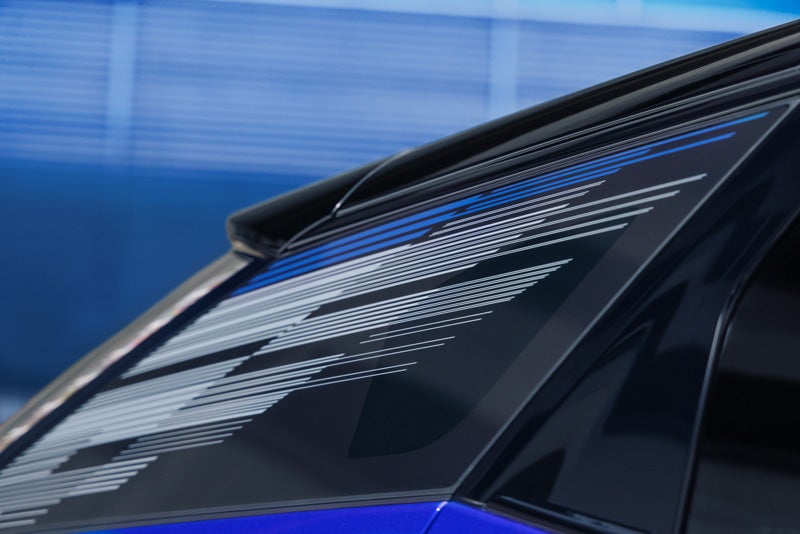 Close-up of the Modern Pattern on the 2026 OPTIQ-V Rear Quarter Glass | Joe Cooper Cadillac of Shawnee in Shawnee OK